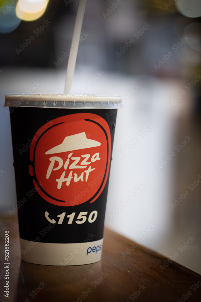 Samut Prakan, Thailand - February 08, 2020 : Paper glass of Pizza Hut ...