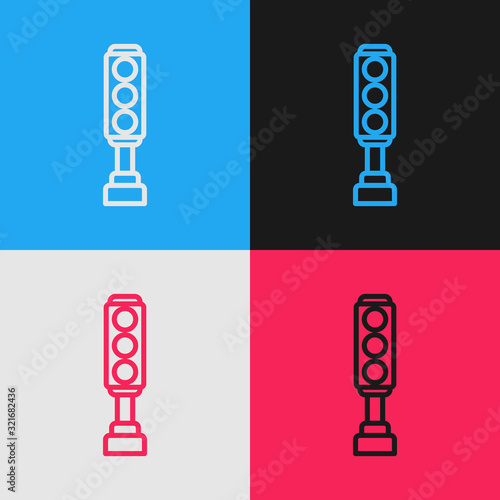 Color line Traffic light icon isolated on color background. Vintage style drawing. Vector Illustration