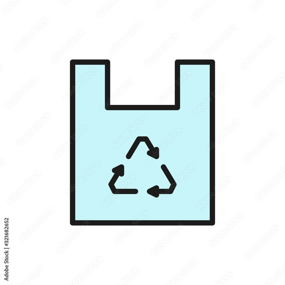Plastic bag, waste recycling, trash flat color line icon. Plastic bag, waste recycling, trash flat color line icon.