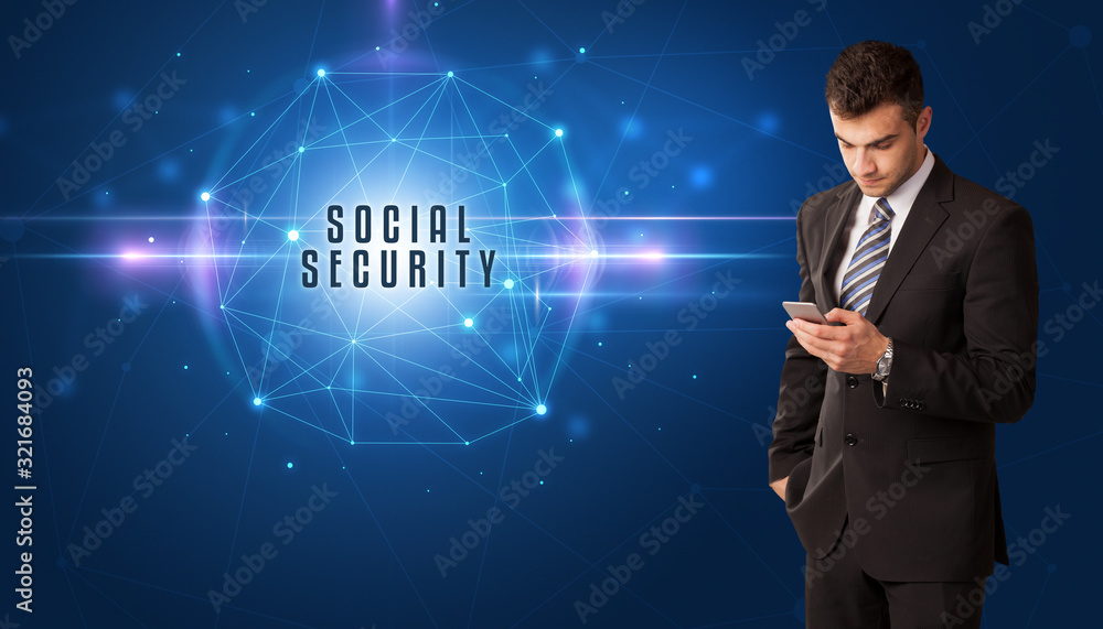 Businessman thinking about security solutions with SOCIAL SECURITY inscription Businessman thinking about security solutions with SOCIAL SECURITY inscription
