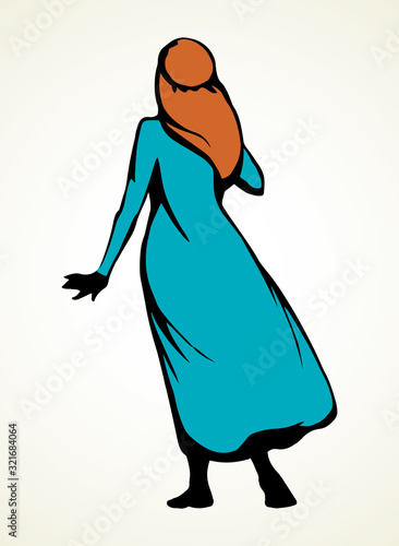 Arab with his hands up, stands with his back. Vector drawing