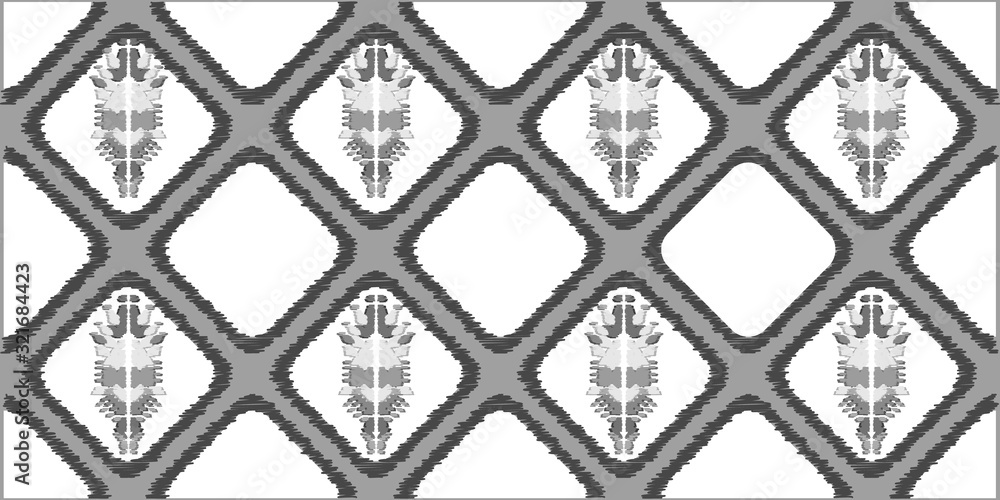 Fototapeta premium Abstract embroidery seamless ikat pattern. Tribal ethnic folk vector texture.