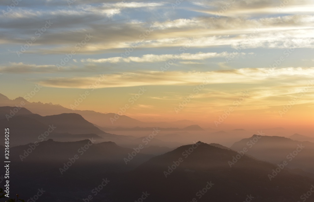 landscape of sunset in the mountains. colourful sky