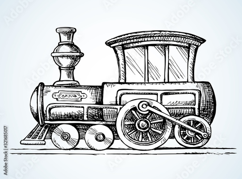 Old toy locomotive. Vector drawing