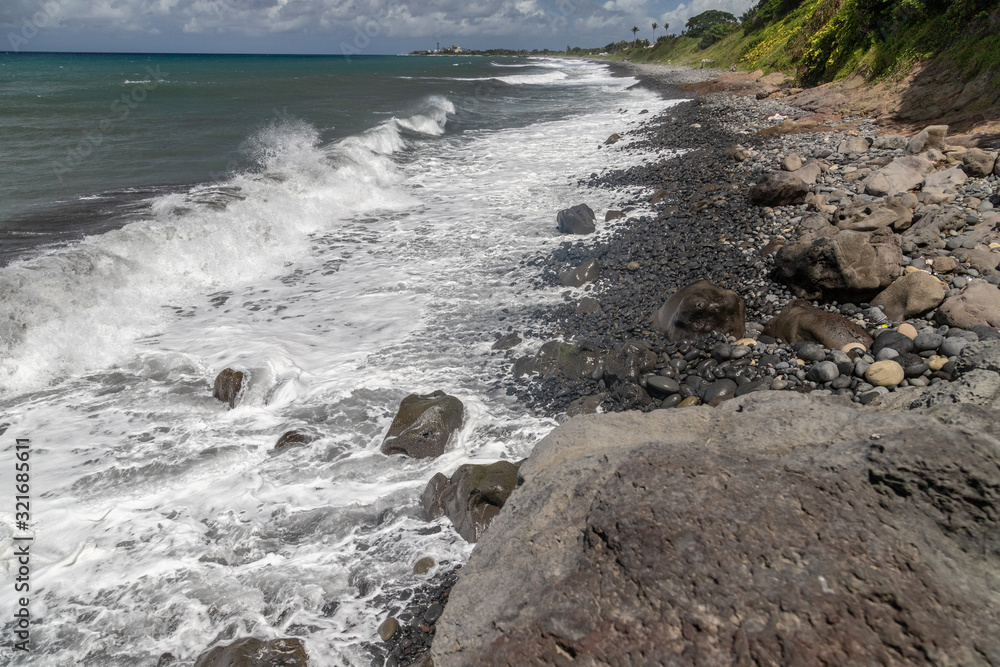 Pebble, gravel beach at Sainte Suzanne on Reunion island, France, Pebble, gravel beach at Sainte Suzanne on Reunion island, France,