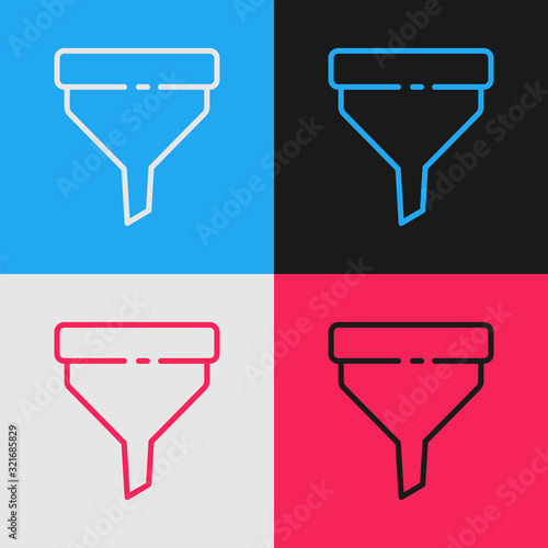 Color line Funnel or filter icon isolated on color background. Vintage style drawing. Vector Illustration