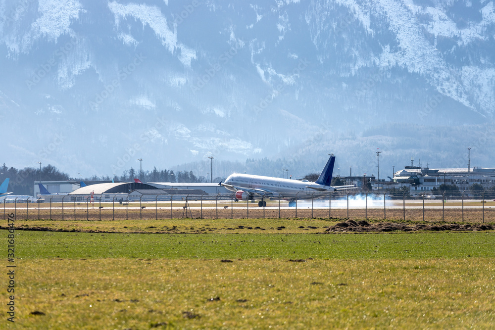 Airplane arrival at the airport. Travel by air, transportation. Airplane arrival at the airport. Travel by air, transportation.