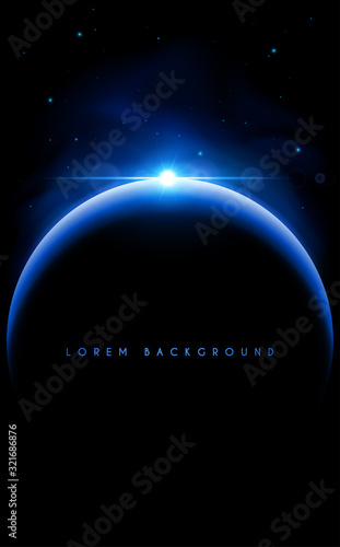 Planet with blue light space and stars