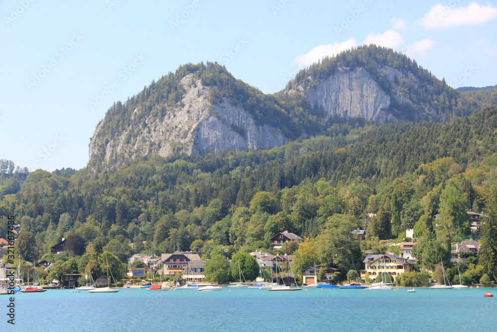 lake village in mountains