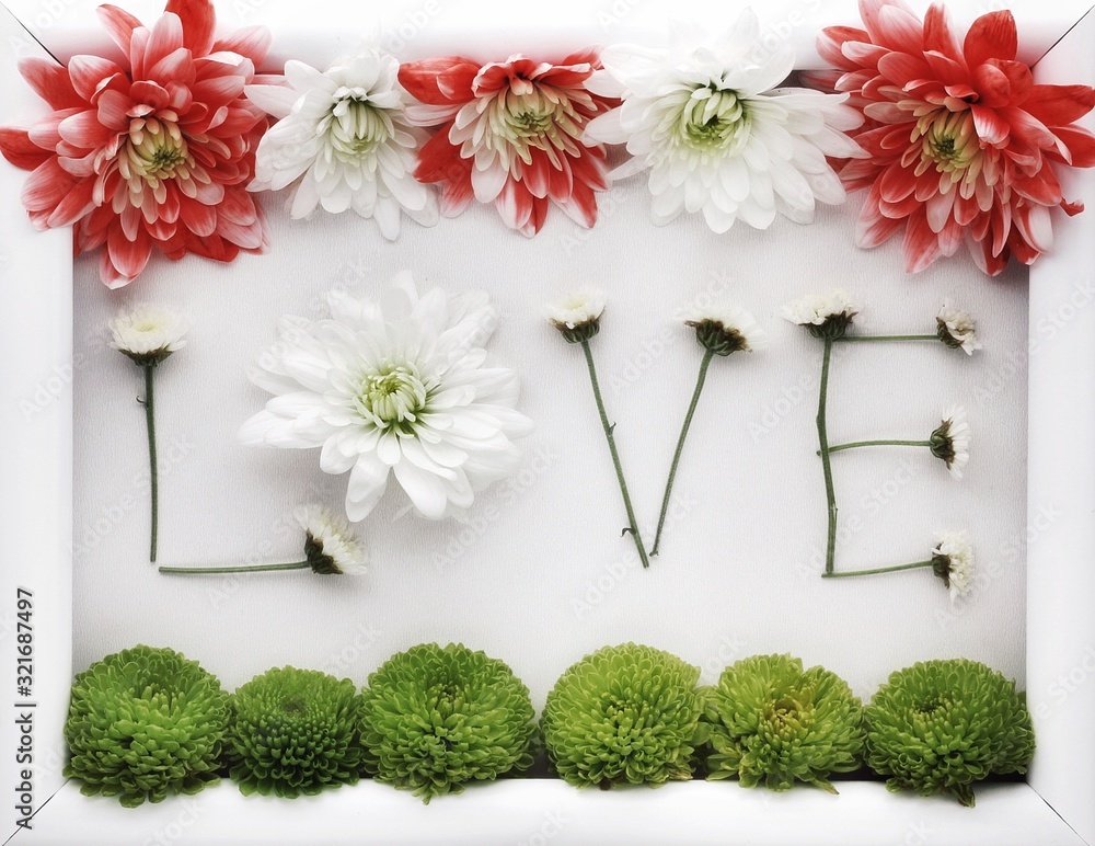 Beautiful spring flowers bouquet in frame for greetings isolated on white