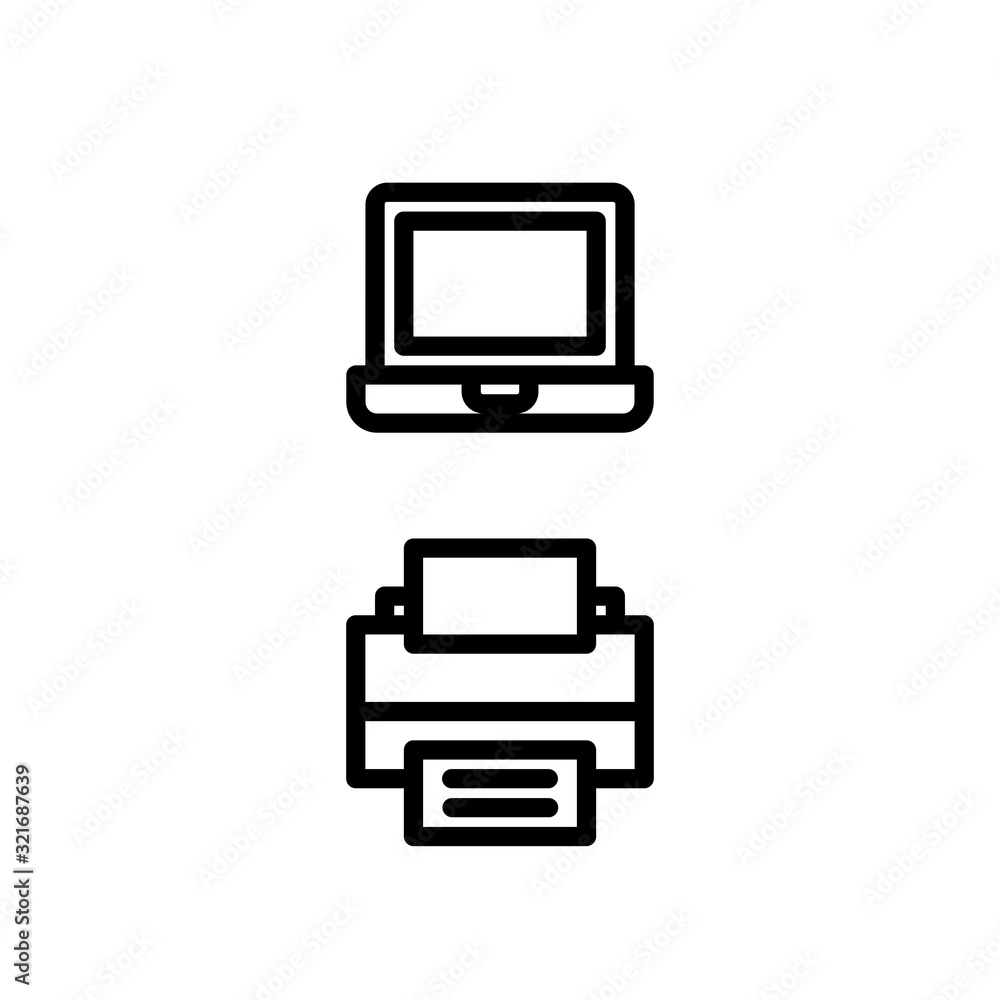 Laptop & Printer. Technology & gadget for work Icon. Business Icon Set Vector Logo Symbol.