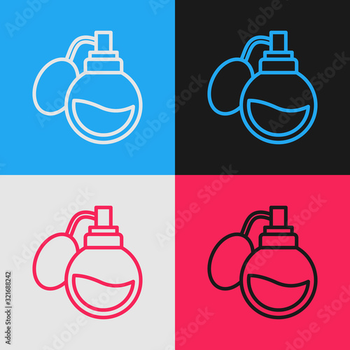 Color line Perfume icon isolated on color background. Vintage style drawing. Vector Illustration