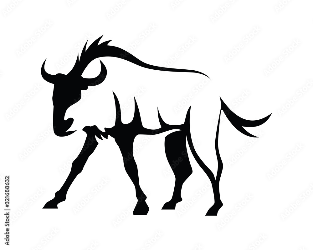 Wildebeest Illustration with Silhouette Style Wildebeest Illustration with Silhouette Style