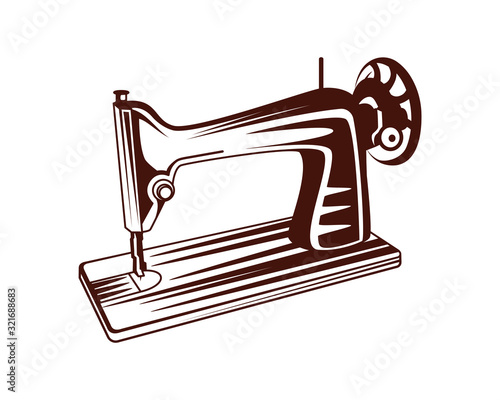Vintage Sewing Machine Illustration with Silhouette Style