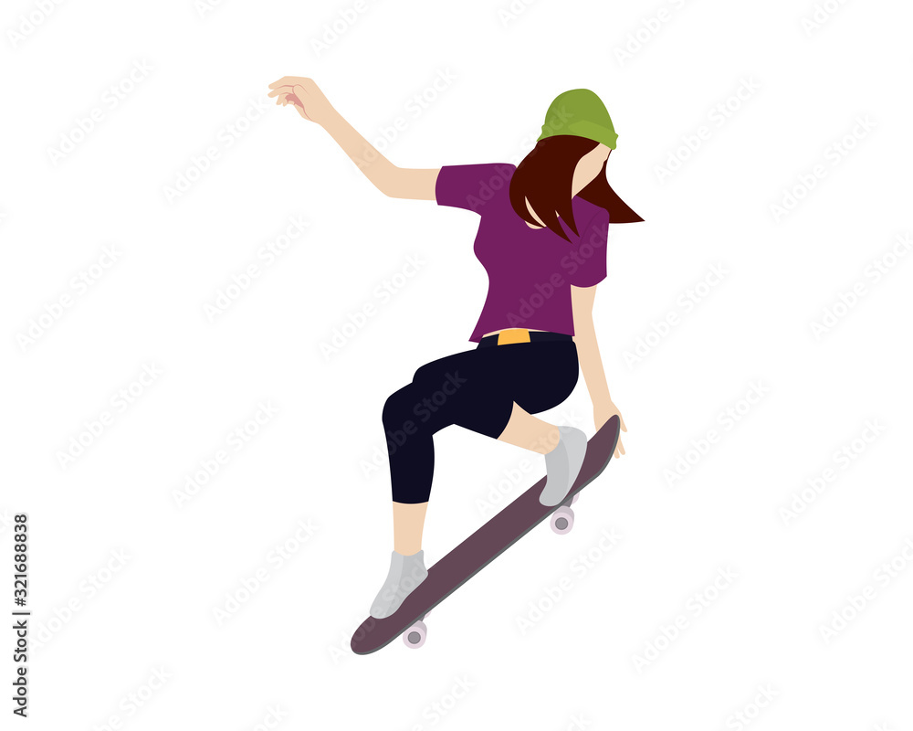 Girl Jumping on Her Skateboard Illustration Girl Jumping on Her Skateboard Illustration