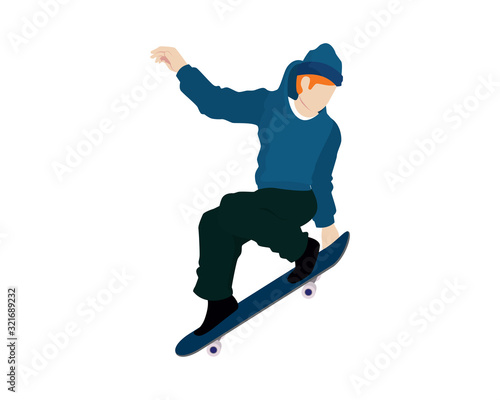 Boy Jumping on His Skateboard Illustration