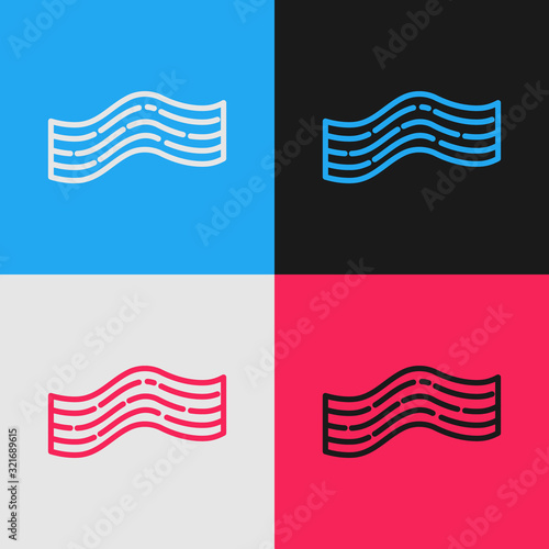 Color line Bacon stripe icon isolated on color background. Vintage style drawing. Vector Illustration