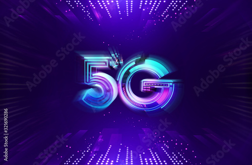 5g logo abstract dark background with empty space. Concept of 5g network communication technology photo