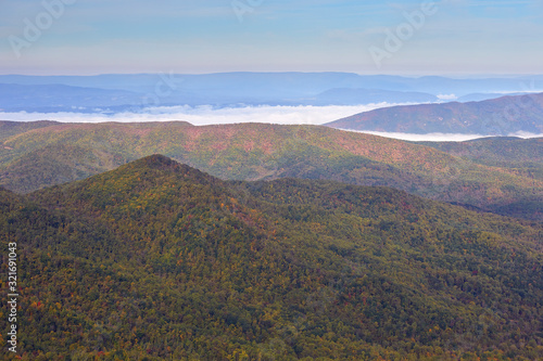 Scenic view from the summit of Flat Top mountain, located in the Blue Ridge mountains near Bedford, Virginia