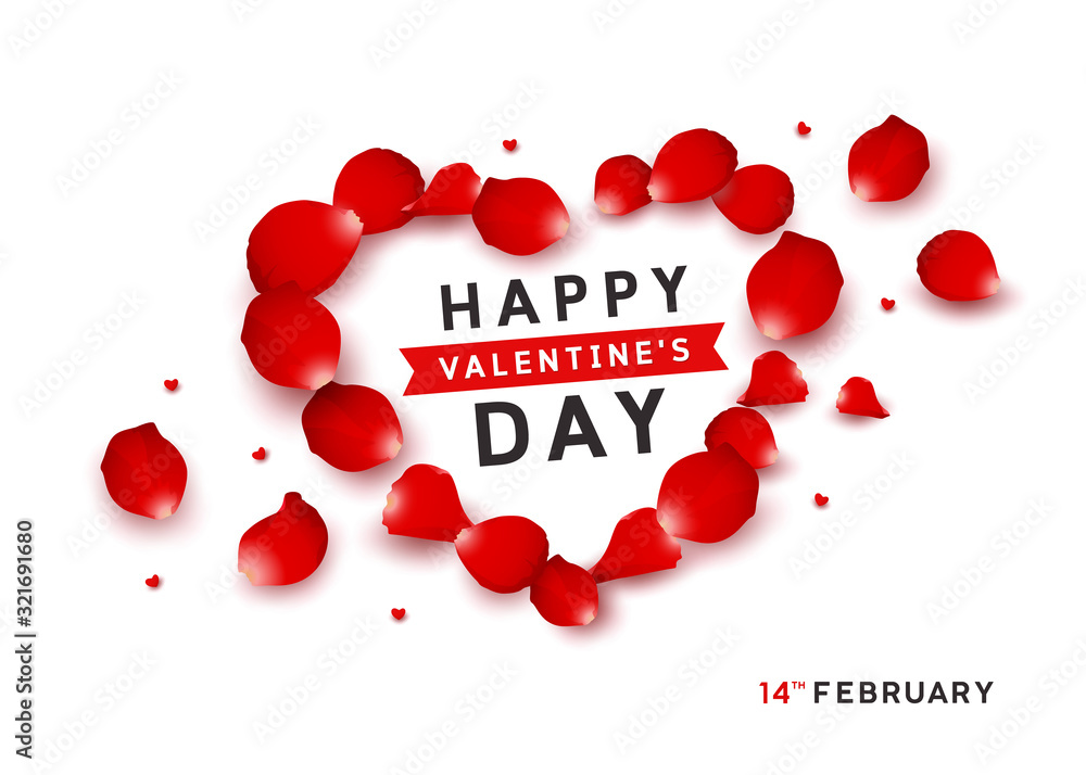 Happy Valentine's red petals design isolated on white background, vector illustration