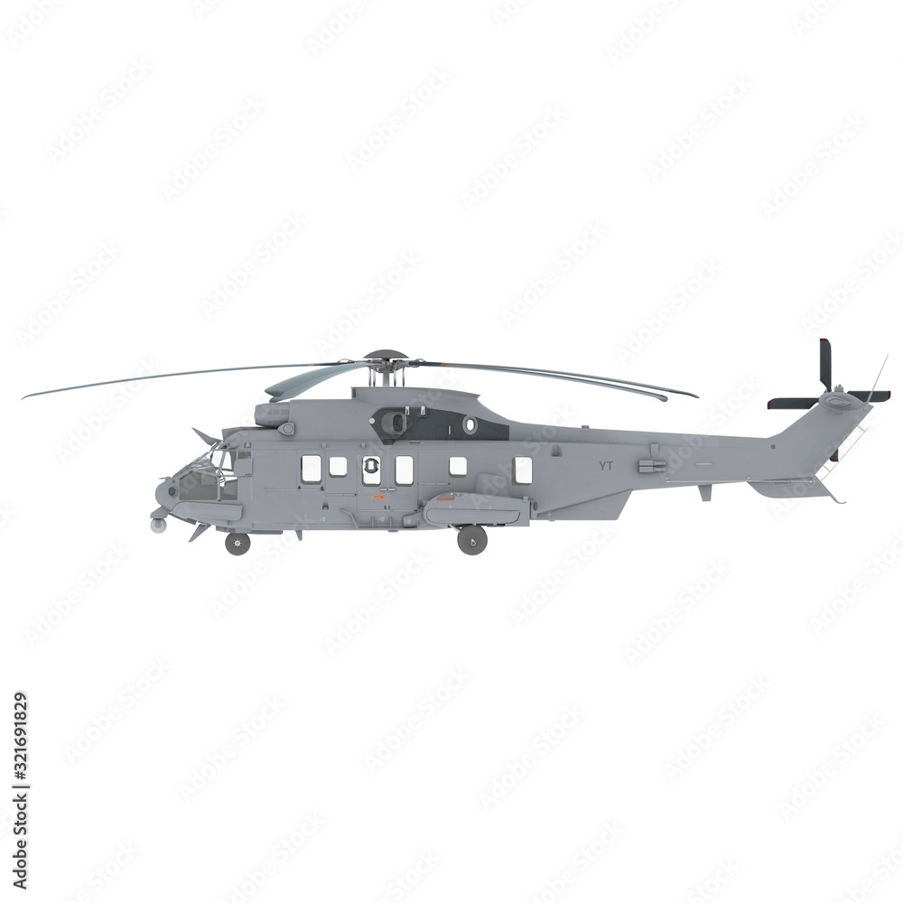 Military helicopter on a white background. Isolate.