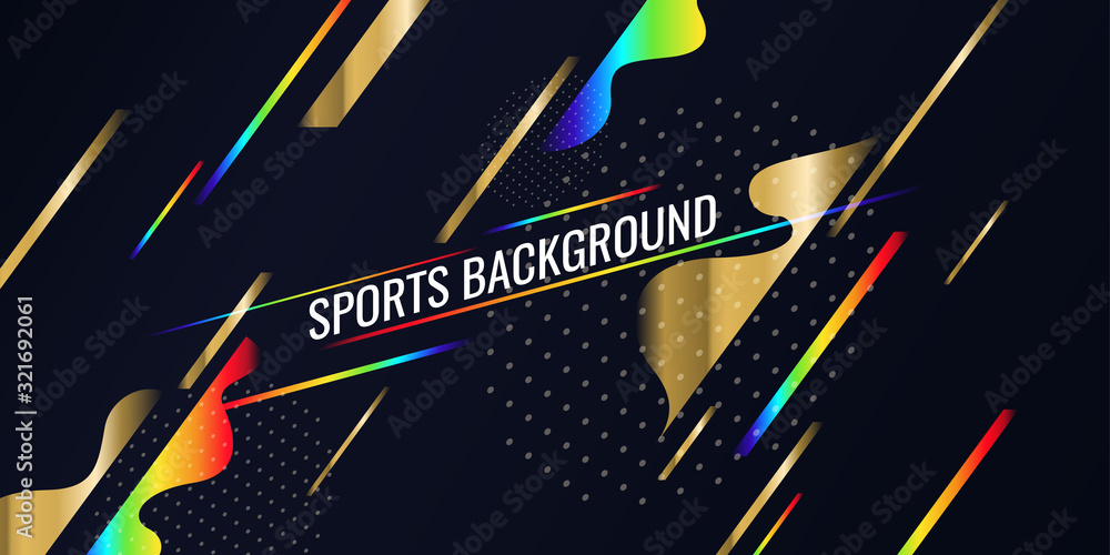 Modern colored poster for sports. Abstract background with dynamic geometric shapes and waves.