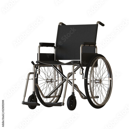 Wheelchair on a white background. Isolate. 3D rendering of excellent quality in high resolution. It can be enlarged and used as a background or texture