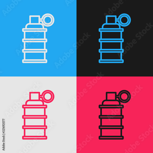 Color line Hand grenade icon isolated on color background. Bomb explosion. Vintage style drawing. Vector Illustration