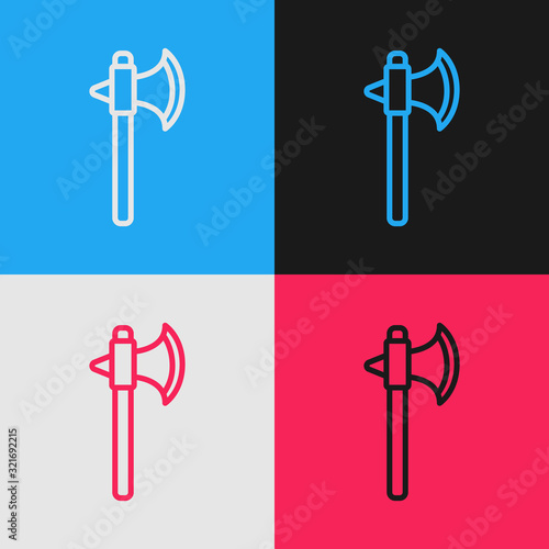 Color line Medieval axe icon isolated on color background. Battle axe, executioner axe. Vintage style drawing. Vector Illustration