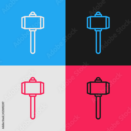 Color line Battle hammer icon isolated on color background. Vintage style drawing. Vector Illustration