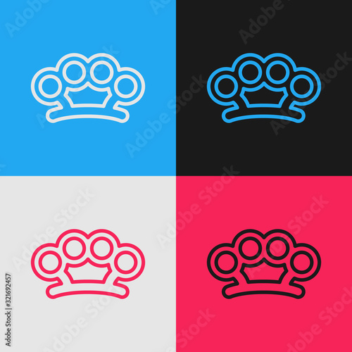 Color line Brass knuckles icon isolated on color background. Vintage style drawing. Vector Illustration