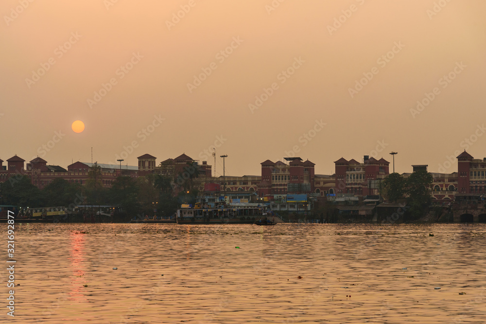 View of sunset on Hooghly or Ganga. Kolkata. India
