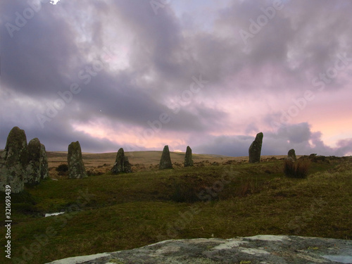 Scorhill Stone Circle. Dartmoor, Gidleigh Common. Devon's largest  stone circles,  Bronze Age. It is approximately 27 meters (89 feet) in diameter photo