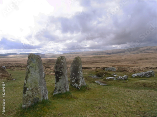 Scorhill Stone Circle. Dartmoor, Gidleigh Common. Devon's largest stone circles, Bronze Age. It is approximately 27 meters (89 feet) in diameter