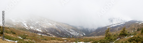 mountains panorama in the fog