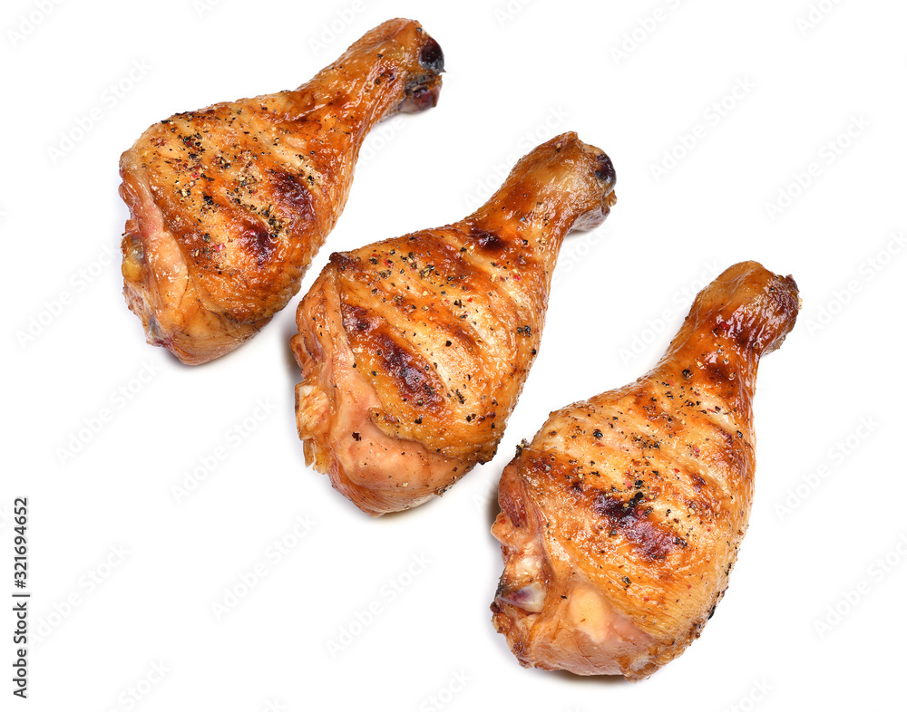 Grill roast bbq chicken leg isolated on white background Grill roast bbq chicken leg isolated on white background