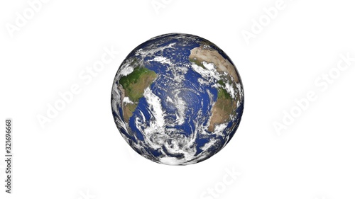 Earth planet isloated on white background. Planet Earth from space view. 3D-rendering