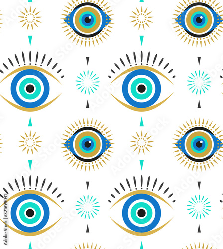 Evil eyes seamless pattern. Contemporary modern, trendy vector illustrations, home decor idea