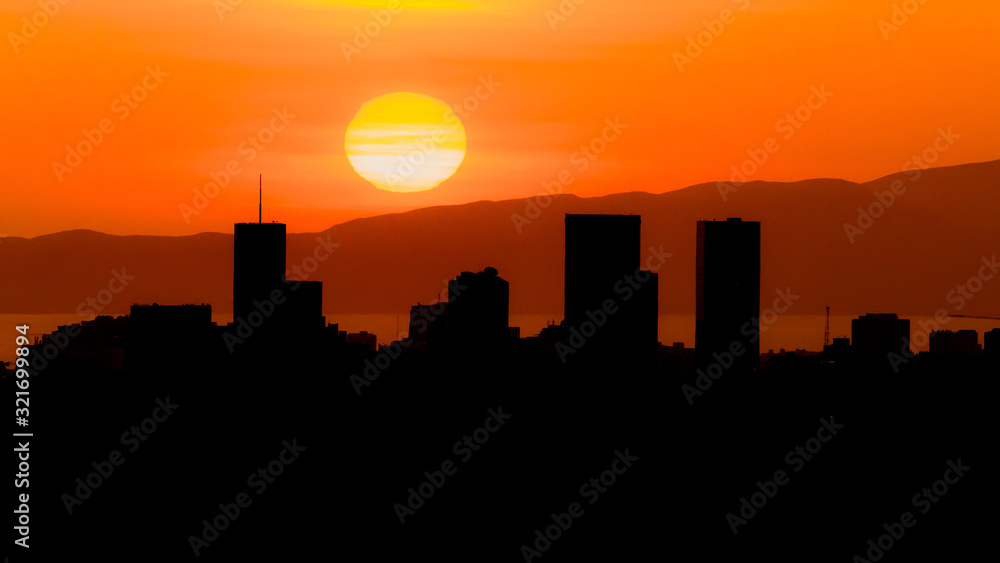 Skyline of Lima city at the sunset, in San Isidro town.