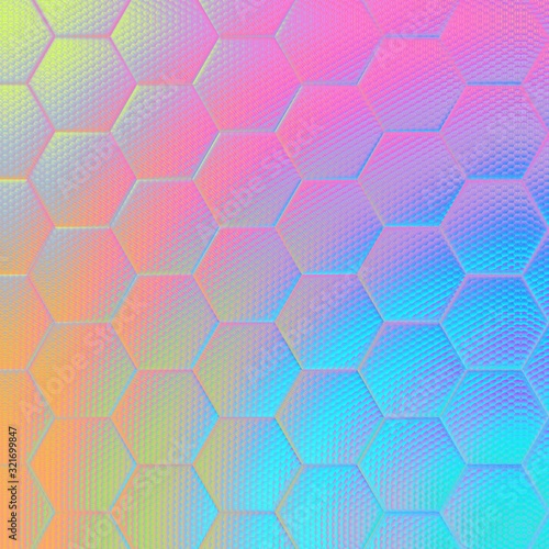 Beauty and Fashion concept shiny hexagonal patterned surface background. 3d illustration.