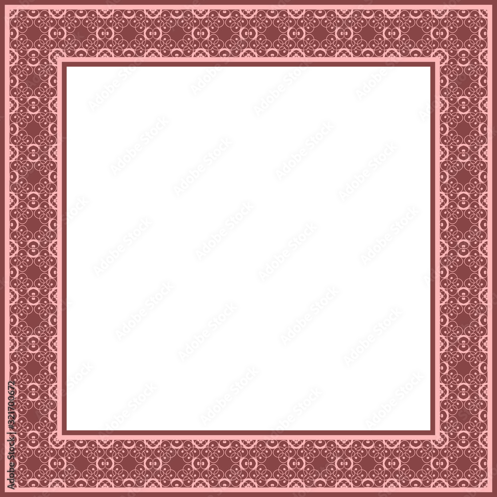 Vector square openwork ornamental frame. Template for design greeting cards, page book, interior decoration or printing
