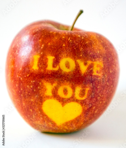 Red apple with the word and heart