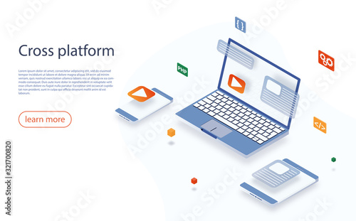 Cross platform development website. Multi-platform testing, platform-independent software, cross device marketing. Web development coding. Building mobile interface on laptop, smartphone, tablet