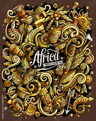 Cartoon vector doodles Africa illustration. african culture funny picture