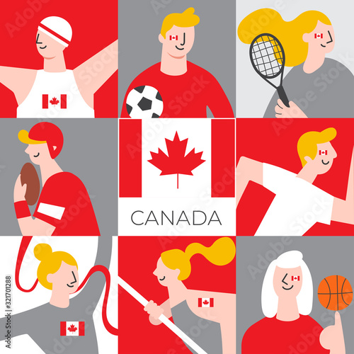 Set of national team players with national flag in flat style  : Vector Illustration