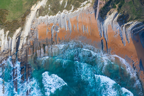 Aerial view of Tagle beach  El SableTagle  Suances Municipality  Cantabrian Sea  Cantabria  Spain  Europe