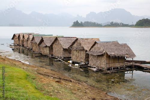 The hut hay on raft in Cheow Lan Dam is vintage from rest at thailand