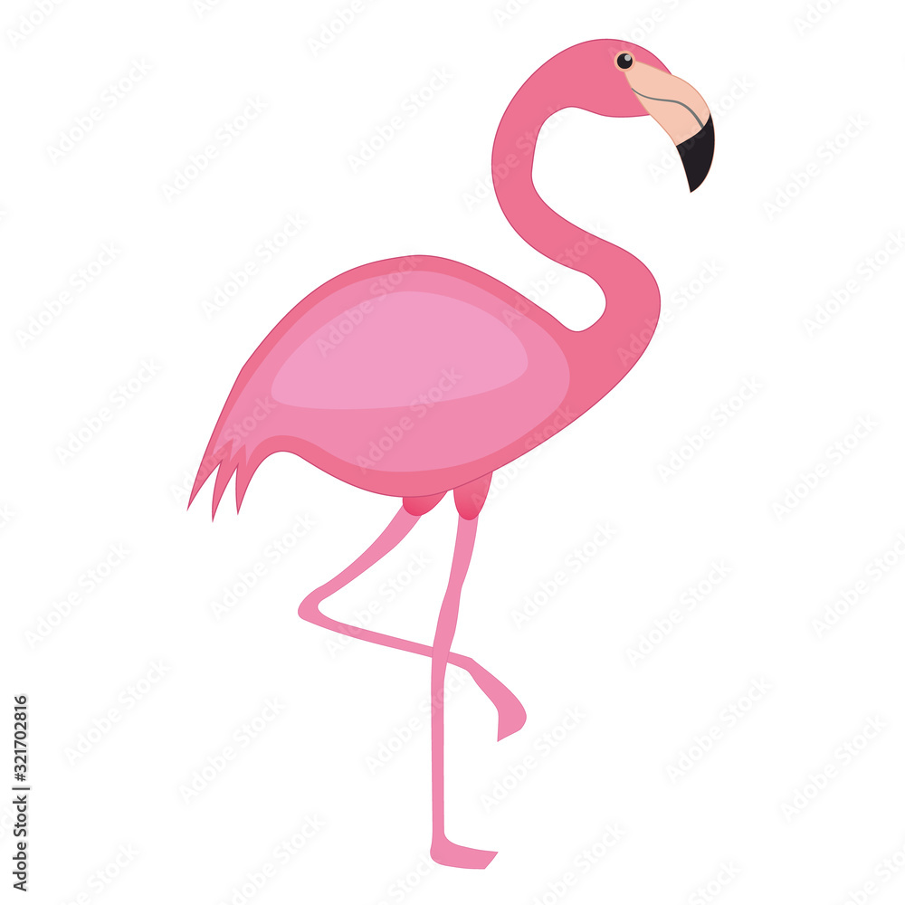 Cute pink flamingo cartoon vector illustration. A hand drawn design on
