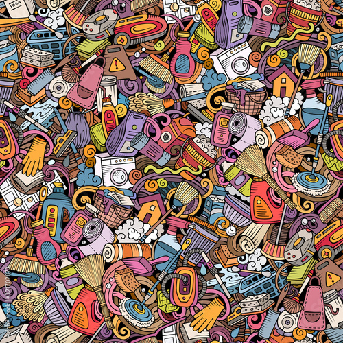 Wallpaper Mural Cartoon cute doodles hand drawn Cleaning seamless pattern Torontodigital.ca