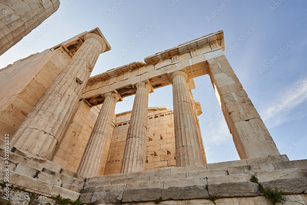 Ancient ruins in a summer day in Acropolis Greece, Athens